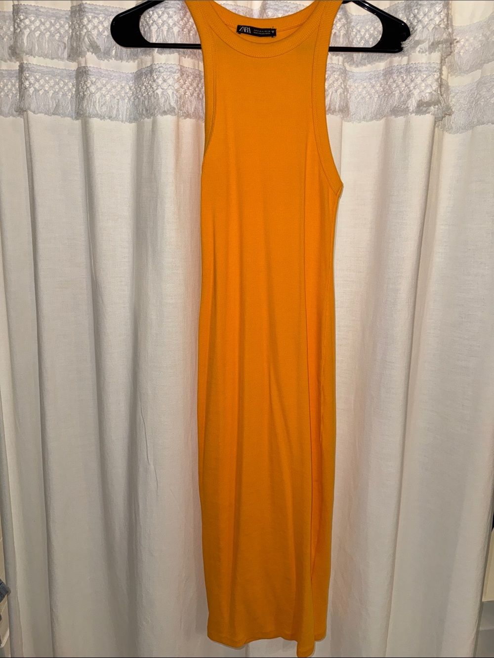 Zara Orange Sleeveless Maxi Tank Dress